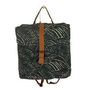 Lu & Elle Grey Paradise Palm Tropical Print Backpack Tote Bag Cotton & Leather